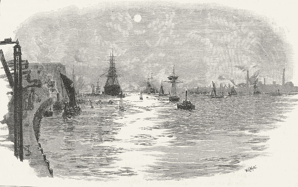 THE RIVER THAMES. Woolwich Reach. London 1888 old antique print picture